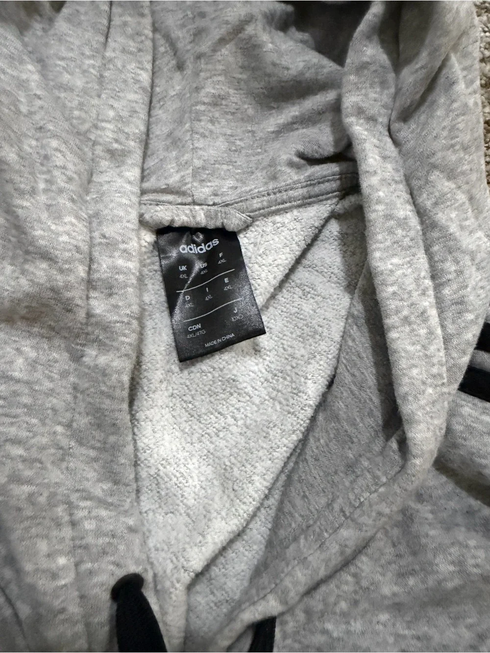 adidas Gray Zip-Up Hoodie with Black Three-Stripe Sleeves